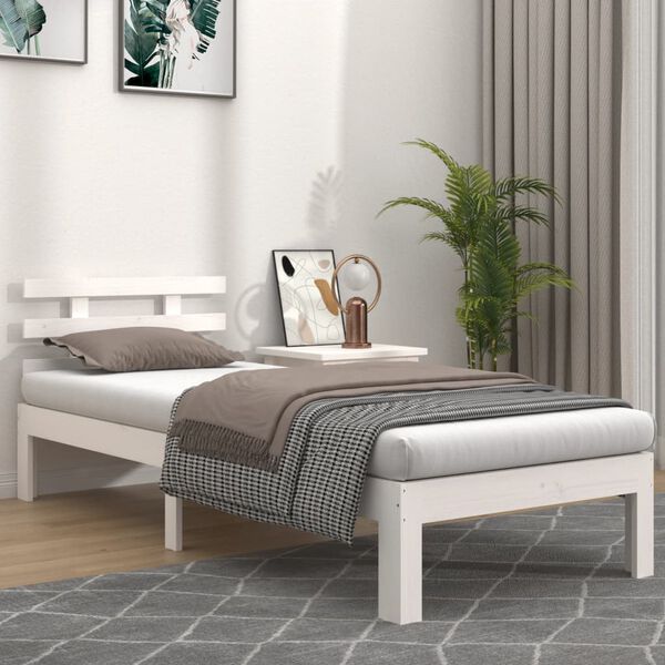 vidaXL Estrutura cama pequena solteiro 75x190 cm madeira maci&ccedil;a branco
