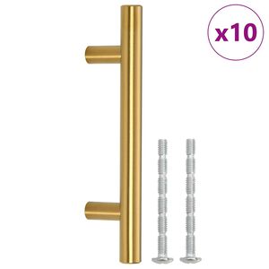 vidaXL Puxadores para m&oacute;veis 10 pcs espa&ccedil;amento entre furos de 64 mm comprimento total de 100 mm a&ccedil;o inoxid&aacute;vel dourado