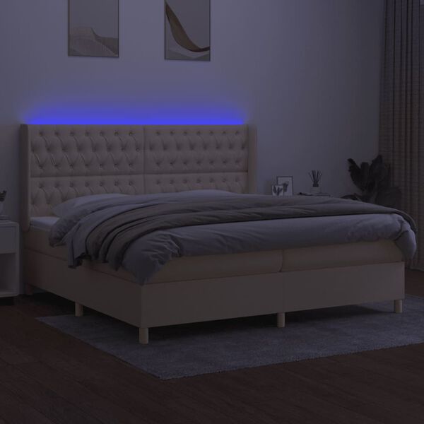 vidaXL Cama box spring c/ colch&atilde;o e LED 200x200 cm tecido cor creme