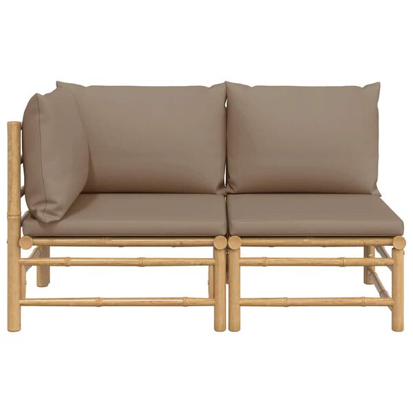 vidaXL 2 pcs conj. lounge jardim bambu almofadões cinzento-acastanhado