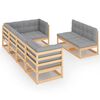 vidaXL 7 pcs conjunto lounge de jardim c/ almofadões pinho maciço