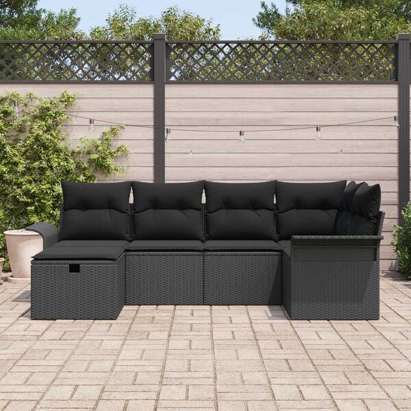 vidaXL Conjunto de Sof&aacute; de Jardim com almofada 6 pcs Preto vime PE