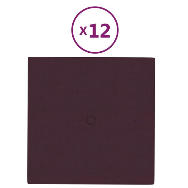 vidaXL Painel de parede 12 pcs 30x30 cm tecido 1,08 m&sup2; roxo