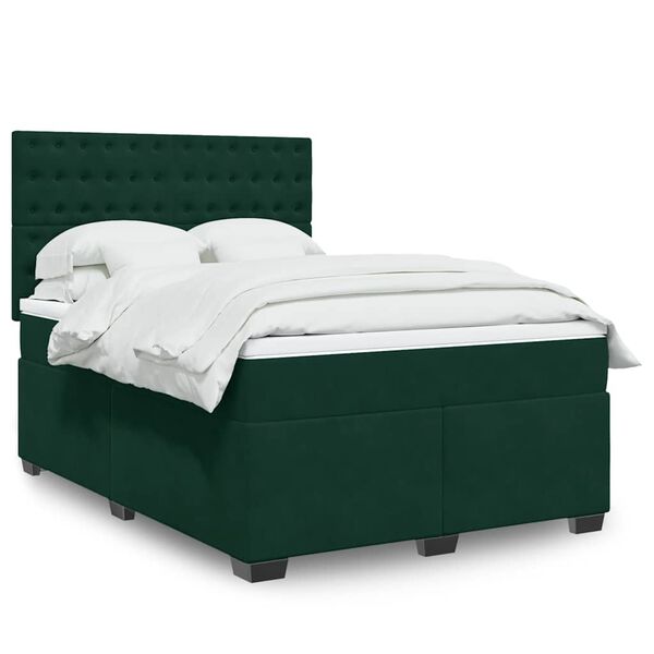 vidaXL Cama com molas/colch&atilde;o 160x200 cm veludo verde-escuro