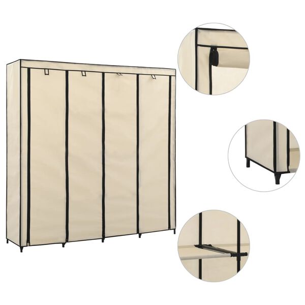 vidaXL Roupeiro com 4 compartimentos 175x45x170 cm cor creme