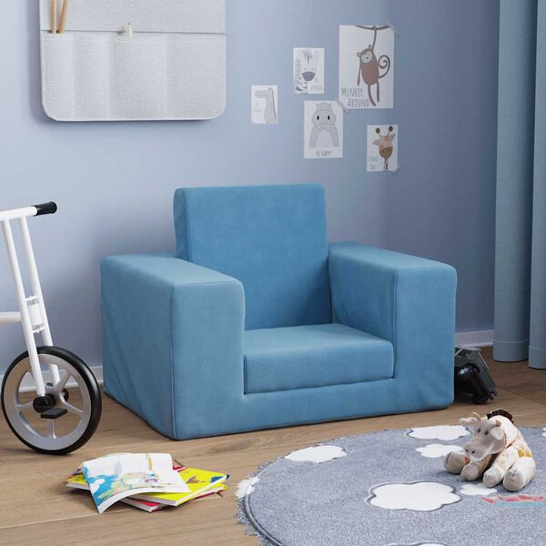 vidaXL Sofá-cama infantil pelúcia macia azul