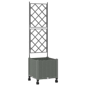 vidaXL Vaso de Jardim com Treli&ccedil;a e Rodas Cinzento-claro PP