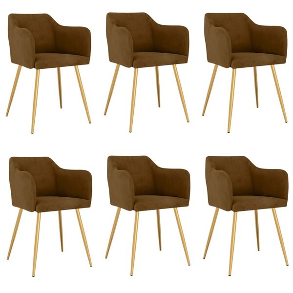 vidaXL Cadeiras de jantar 6 pcs veludo castanho