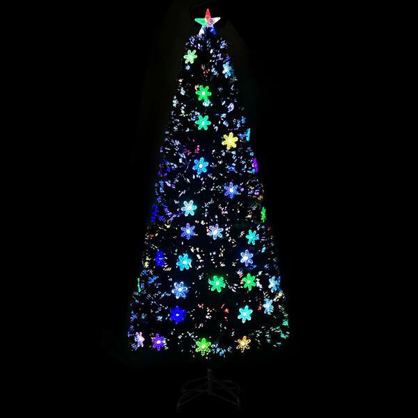 vidaXL &Aacute;rvore de Natal com flocos de neve LED 210 cm fibra &oacute;tica preto
