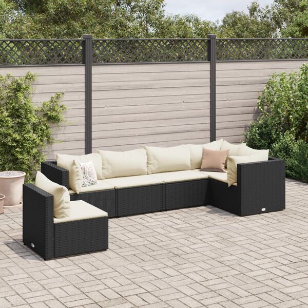 vidaXL 6 pcs conjunto lounge de jardim c/ almofadões vime PE preto