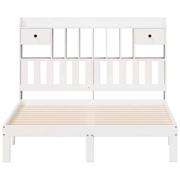 vidaXL Cama com estante sem colchão 140x200 cm pinho maciço branco