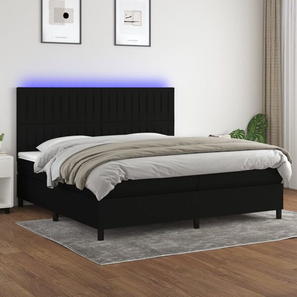 vidaXL Cama box spring c/ colch&atilde;o e LED 200x200 cm tecido preto