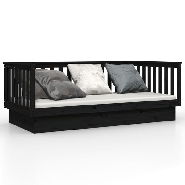 vidaXL Sof&aacute;-cama 100x200 cm madeira de pinho maci&ccedil;a preto