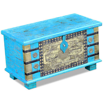 vidaXL Arca de arrumos madeira de mangueira 80x40x45 cm, azul