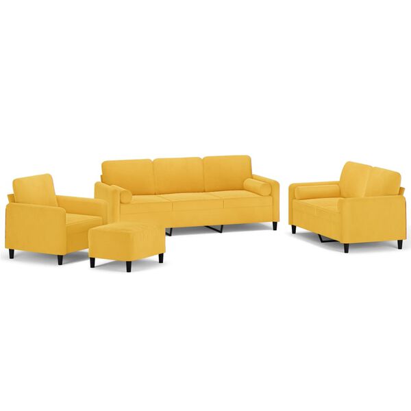 vidaXL 4 pcs conjunto sof&aacute;s c/ almofadas/almofad&otilde;es veludo amarelo