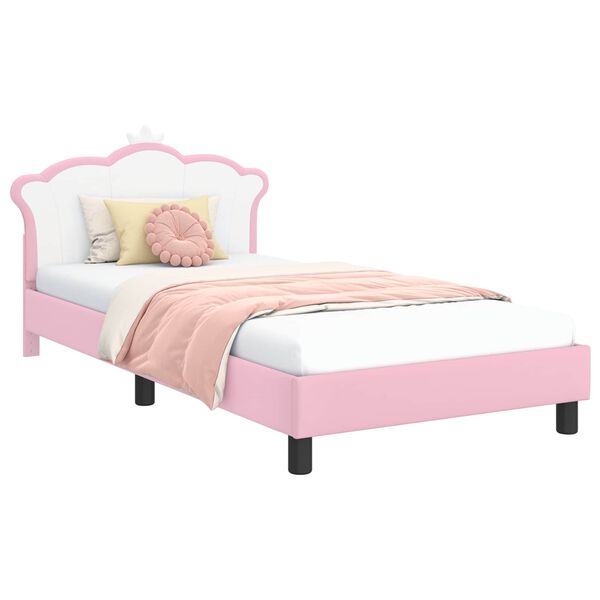 vidaXL Estrutura de Cama Infantil com Cabeceira Rosa 90 x 200 cm PU
