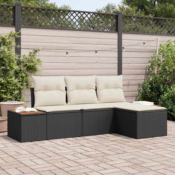 vidaXL Conjunto de Sof&aacute; de Jardim com almofada 4 pcs Preto e Creme