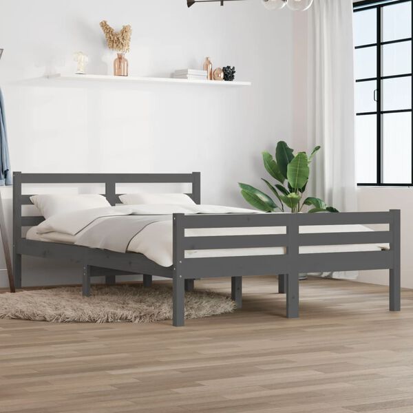 vidaXL Estrutura de cama 120x200 cm madeira maci&ccedil;a cinzento