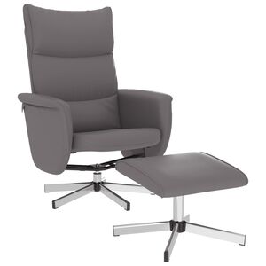vidaXL Cadeira reclin&aacute;vel com apoio de p&eacute;s couro artificial cinzento