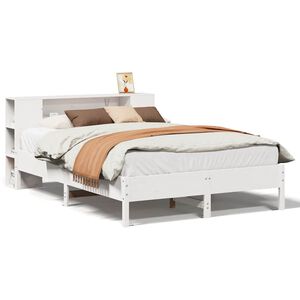 vidaXL Cama com estante sem colch&atilde;o 140x190 cm pinho maci&ccedil;o branco