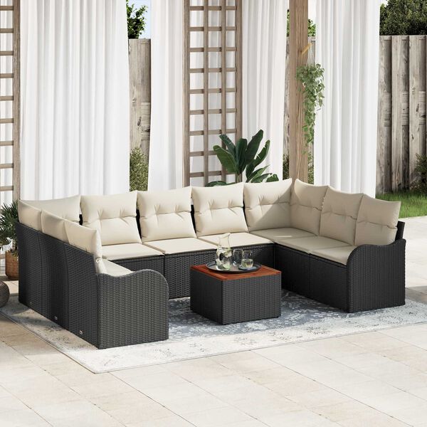 vidaXL Conjunto de Sofá de Jardim 10 pcs Preto e branco