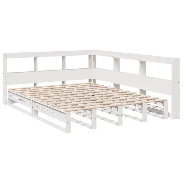 vidaXL Cama com estante sem colch&atilde;o 160x200 cm pinho maci&ccedil;o branco