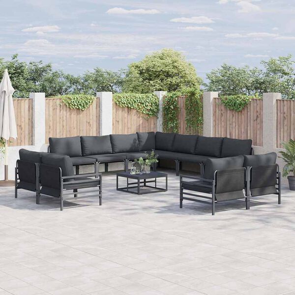vidaXL Conjunto de Sof&aacute; de Jardim com almofada 11 pcs Preto A&ccedil;o