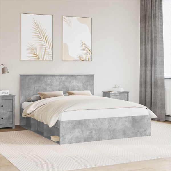 vidaXL Estrutura da Cama com cabeceira Concreto 160 x 200 cm