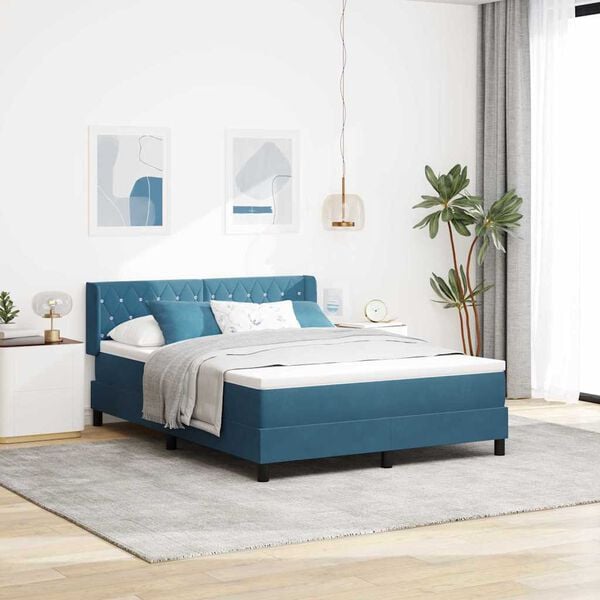 vidaXL Cama Box com colch&atilde;o Azul Escuro 190 x 140 cm Poli&eacute;ster