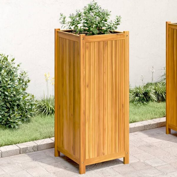 vidaXL Vaso/floreira de jardim com forro 42x42x100 cm acácia maciça