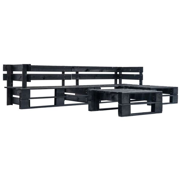 vidaXL Sofás de paletes para jardim 4 pcs madeira preto