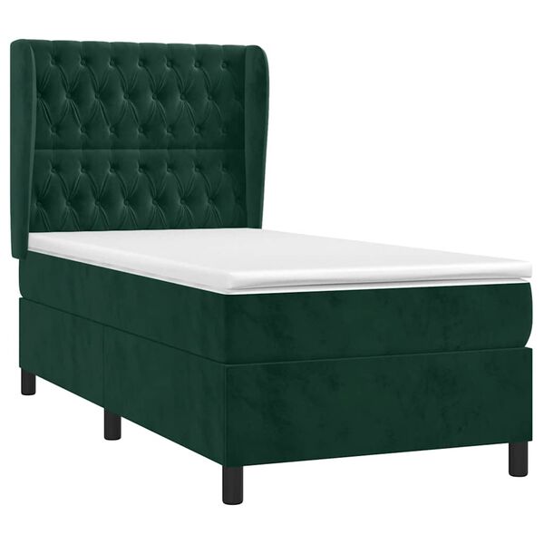 vidaXL Cama com molas/colch&atilde;o 90x200 cm veludo verde-escuro