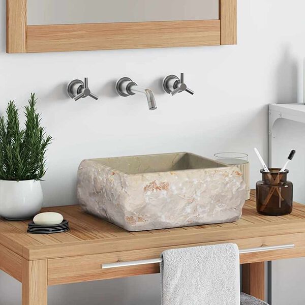 vidaXL Lavat&oacute;rio 30x30x13 m&aacute;rmore cor creme