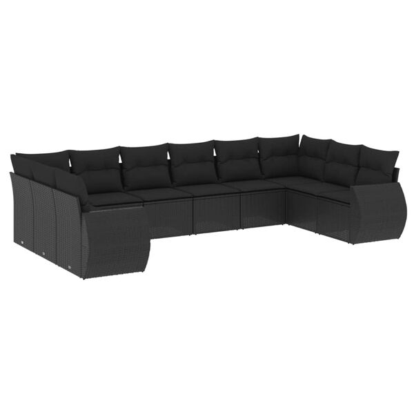 vidaXL 10 pcs conjunto sof&aacute;s de jardim c/ almofad&otilde;es vime PE preto
