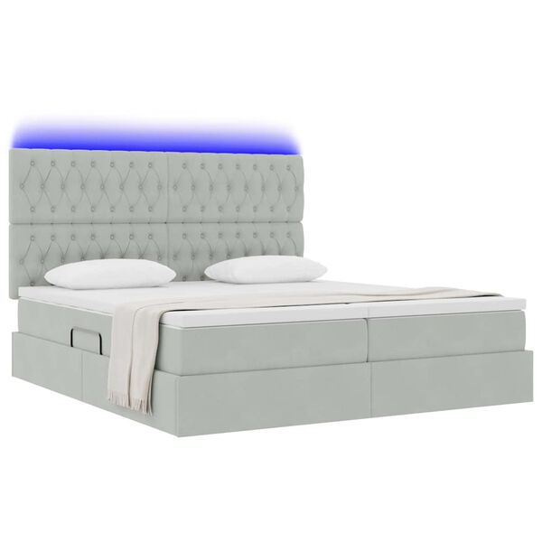 vidaXL Cama com luzes de tira LED Cinzento-claro 180 x 200 cm Veludo