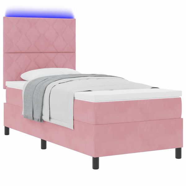 vidaXL Cama Box Spring LED com colch&atilde;o Rosa 100 x 200 cm tecido