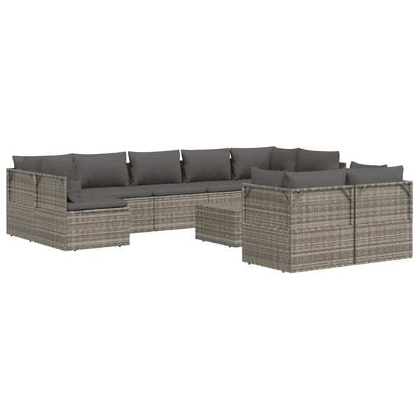 vidaXL 10 pcs conjunto lounge de jardim c/ almofadões vime PE cinzento