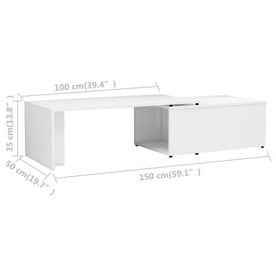 vidaXL Mesa de centro 150x50x35 cm contraplacado branco brilhante