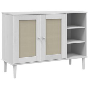 vidaXL Aparador SENJA aspeto de vime 112x40x80 cm pinho maci&ccedil;o branco