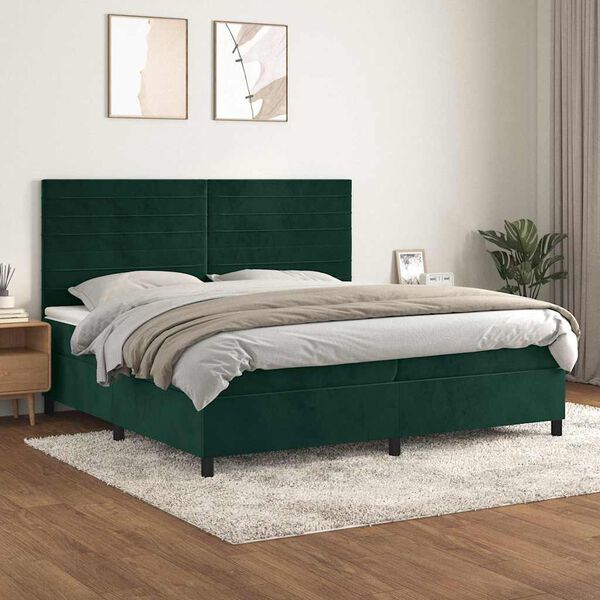 vidaXL Cama com molas/colch&atilde;o 200x200 cm veludo verde-escuro