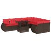vidaXL Conjunto de sof&aacute; de jardim com 10 pe&ccedil;as e almofadas em rattan sint&eacute;tico marrom