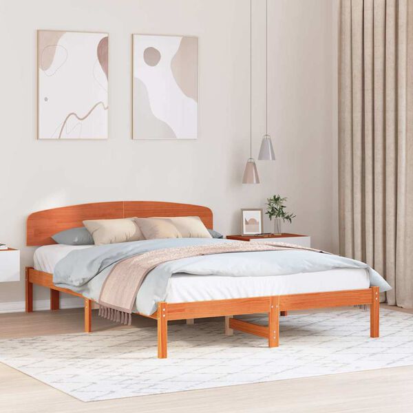 vidaXL Estrutura da Cama com cabeceira Marrom Cera 140 x 200 cm