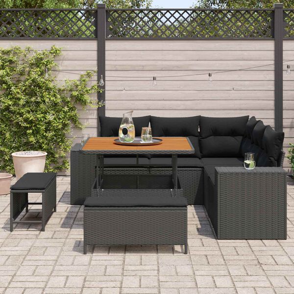 vidaXL Conjunto de Sof&aacute; de Jardim com almofada 8 pcs Preto vime PE