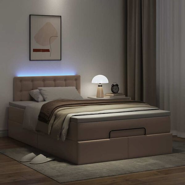 vidaXL Cama otomana com colch&otilde;es & LEDs 120x190 cm couro artificial
