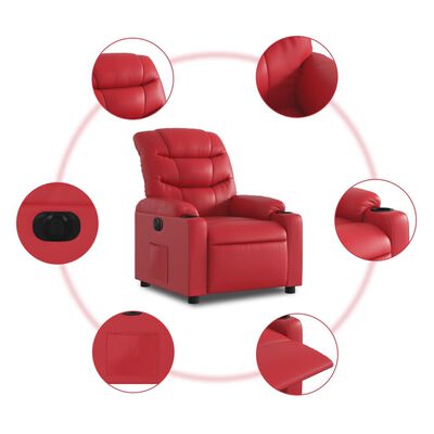 vidaXL Poltrona reclinável elétrica couro artificial vermelho