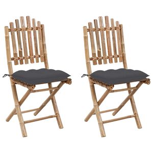 vidaXL Conjunto de 2 cadeiras dobr&aacute;veis com almofadas em bambu.
