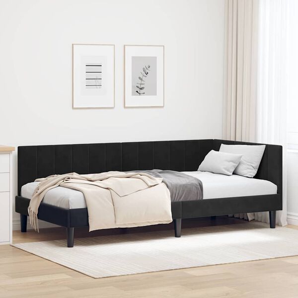 vidaXL Estrutura de Cama de Canto Preto 90 cm x 200 cm Veludo