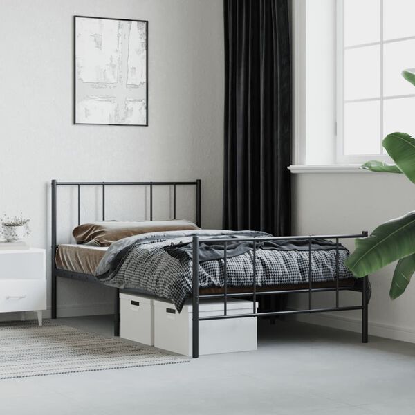 vidaXL Estrutura de cama com cabeceira e p&eacute;s 90x200 cm metal preto