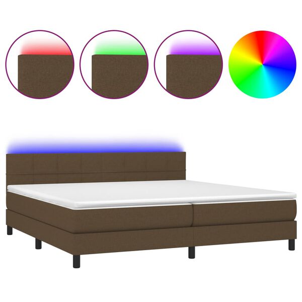 vidaXL Cama box spring c/ colch&atilde;o/LED 200x200cm tecido castanho-escuro