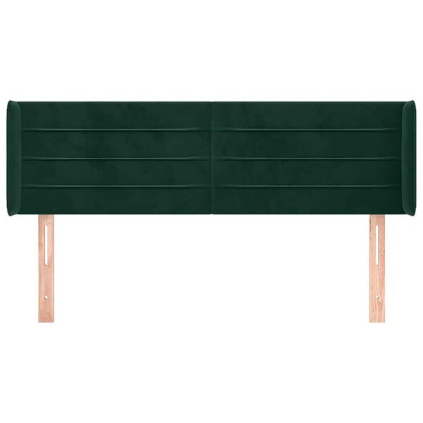 vidaXL Cabeceira de cama c/ abas tecido 147x16x78/88cm verde-escuro